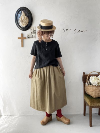 画像1: seasew.／312 ラウンドヘンリー半袖プルオーバー・ブラック