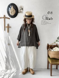 08mab/リネンシャンブレー７分袖ブラウス・チャコール