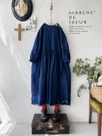 MARCHE' DE SOEUR／ギャザーワンピース・インディゴ染め
