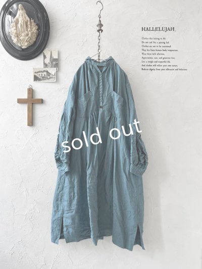 画像1: HALLELUJAH／1890's Bourgeron 羊飼いシャツワンピース・turquoise