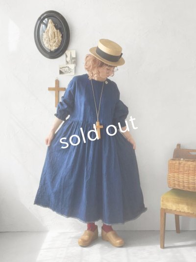 画像14: MARCHE' DE SOEUR／ギャザーワンピース・インディゴ染め