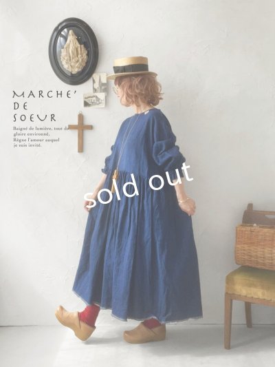 画像1: MARCHE' DE SOEUR／ギャザーワンピース・インディゴ染め