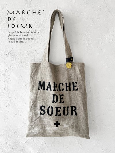 画像1: MARCHE' DE SOEUR／アンティークタグ付きトート・リトアニアリネン