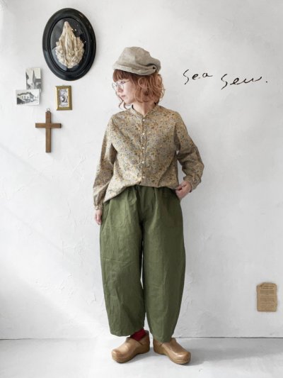 画像1: seasew.／301 小花柄ギャザーブラウス・イエローベージュ