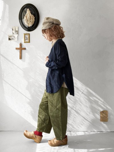 画像2: seasew.／201 コットンリネンノーカラーシャツ・ネイビー