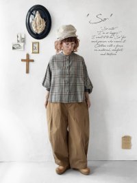 SO／バルーンスリーブブラウス・ブラウングレンチェック