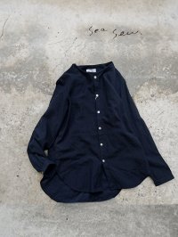 seasew.／201 コットンリネンノーカラーシャツ・ネイビー