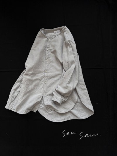画像1: seasew./201 コットンリネンノーカラーシャツ・ライラック