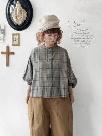 SO／バルーンスリーブブラウス・ブラウングレンチェック