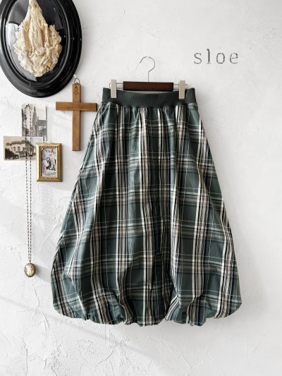 画像1: sloe/チェックバルーンスカート・グリーン