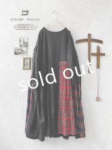 Avenue／赤チェック切り替えギャザーワンピース・黒