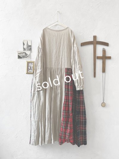 画像7: Avenue／赤チェック切り替えギャザーワンピース・生成り