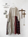 画像1: Avenue／赤チェック切り替えギャザーワンピース・生成り (1)