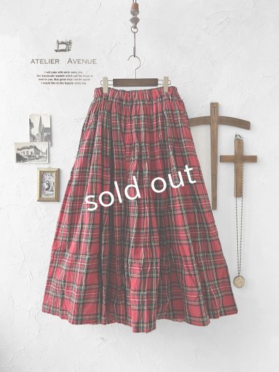 画像1: Avenue／ギャザースカート・赤チェック