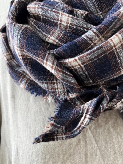 画像6: SO／大判ストール・ネイビーオンブレチェック