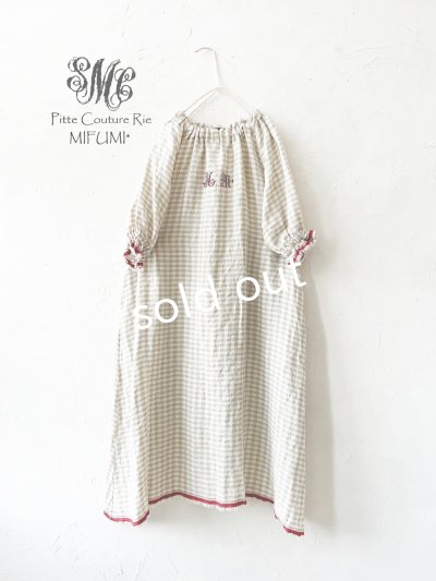 画像1: mifumi／コラボ刺繍yuiワンピース・赤耳チェック