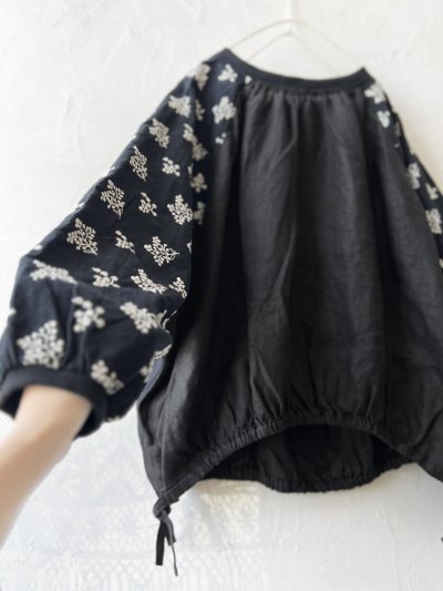 画像5: ubasoku/0200 刺繍の裾りぼんプルオーバー・黒