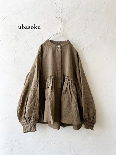 画像2: ubasoku/0106 比翼ギャザーブラウス・杢ブラウン