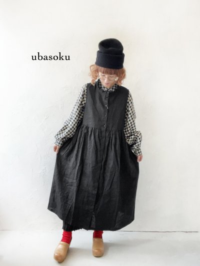画像1: ubasoku/0114  リネンノースリワンピース・ブラック