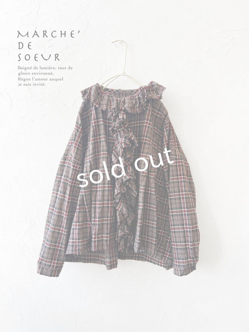 画像1: MARCHE' DE SOEUR／フローフリルブラウス・レッドブラウンチェック (1)