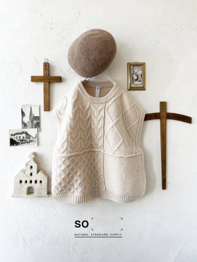 画像1: SO／アラン柄ワイドベスト・オートミール