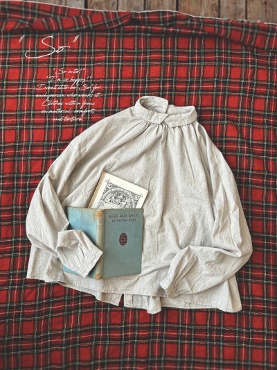 画像1: SO／重なり衿の2wayブラウス・グレーシャンブレー