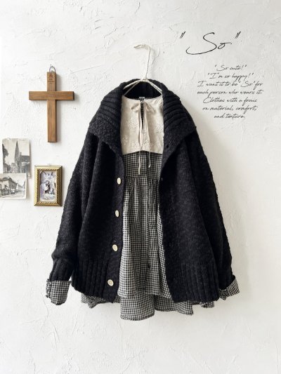 画像1: SO／スラブニットカーディガン・ブラック