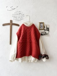 SO／アラン柄ワイドベスト・ブラッドレッド