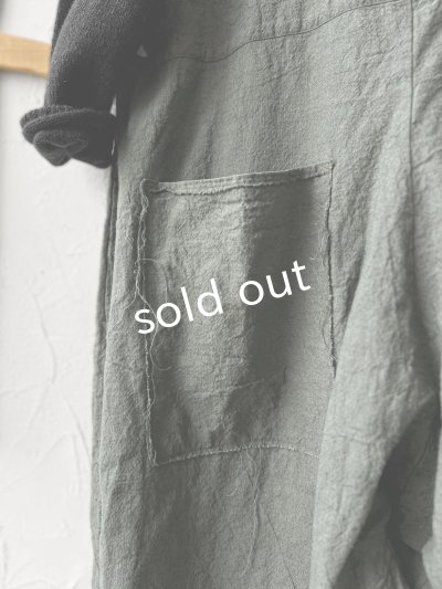 画像6: Libera&Capricciosa／天日干しリネンオーバーオール・ダークブルッシュグリーン