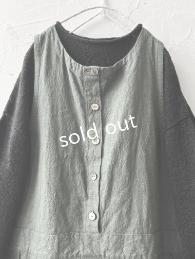 画像2: Libera&Capricciosa／天日干しリネンオーバーオール・ダークブルッシュグリーン