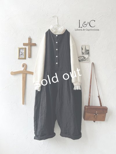 画像1: Libera&Capricciosa／天日干しリネンオーバーオール・黒