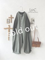 Libera&Capricciosa／天日干しリネンオーバーオール・ダークブルッシュグリーン