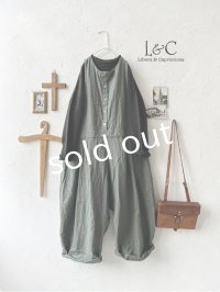 Libera&Capricciosa／天日干しリネンオーバーオール・ダークブルッシュグリーン