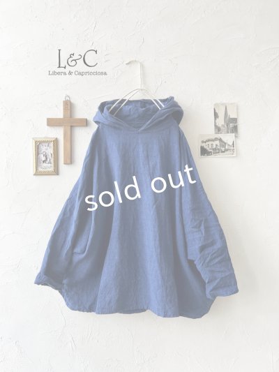 画像1: Libera&Capricciosa／天日干しリネンフードプルオーバー・インクブルー