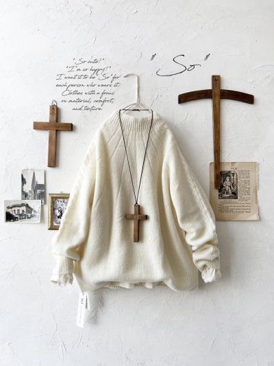 画像1: SO／アランニットプルオーバー・アイボリー