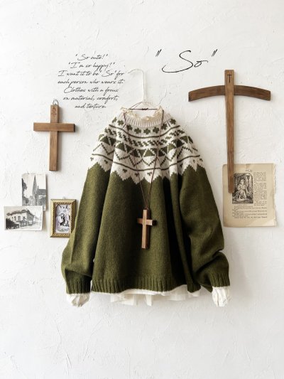 画像1: SO／ノルディックニットプルオーバー・モスグリーン