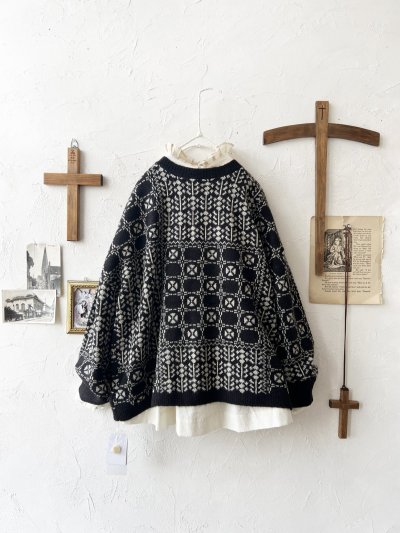 画像6: SO／チロリアンニット2wayカーディガン・ブラック×オートミール