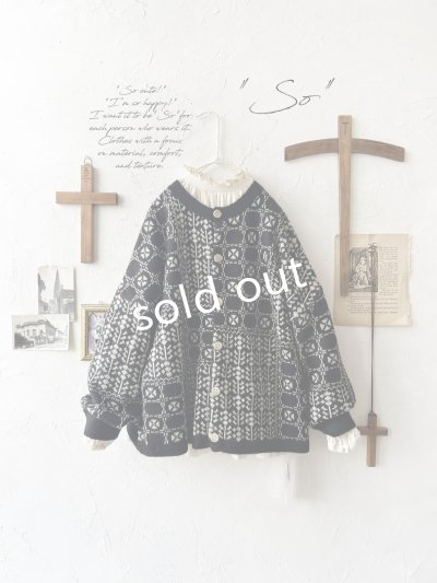 画像1: SO／チロリアンニット2wayカーディガン・ブラック×オートミール