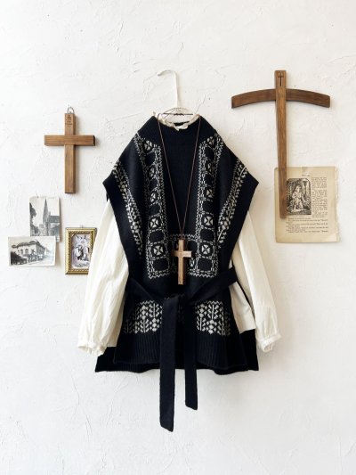 画像5: SO／チロリアンニットベスト・ブラック×オートミール