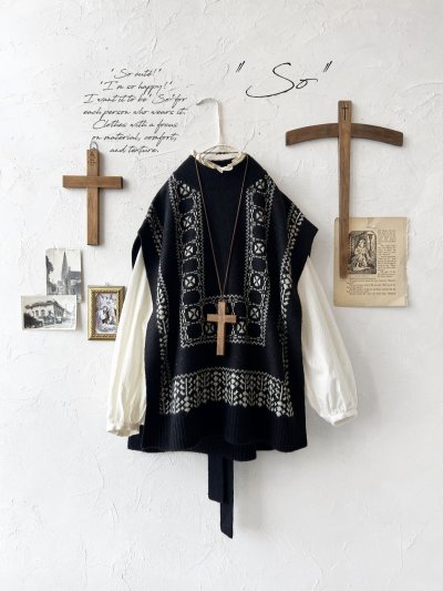 画像1: SO／チロリアンニットベスト・ブラック×オートミール