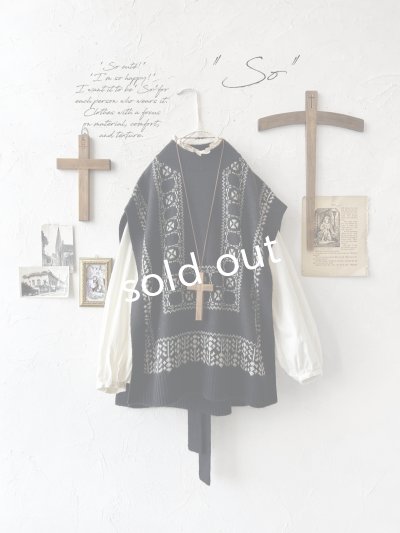 画像1: SO／チロリアンニットベスト・ブラック×オートミール