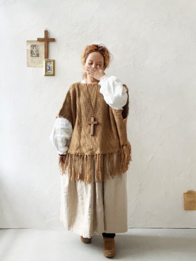 画像7: SO／フリンジニットポンチョ・キャメルベージュ