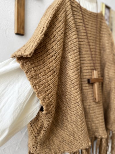 画像3: SO／フリンジニットポンチョ・キャメルベージュ