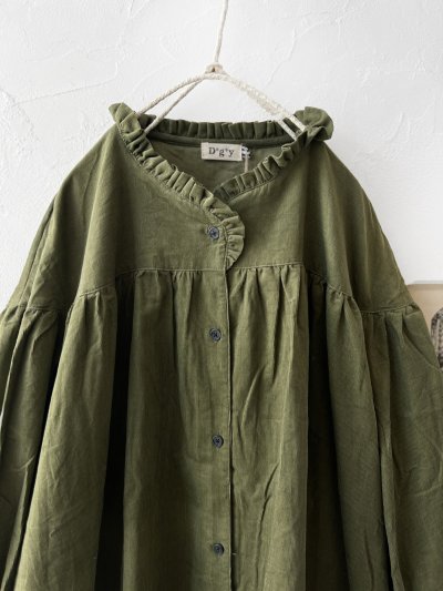 画像2: Dgy／コーデュロイフリル襟ワンピース・カーキ