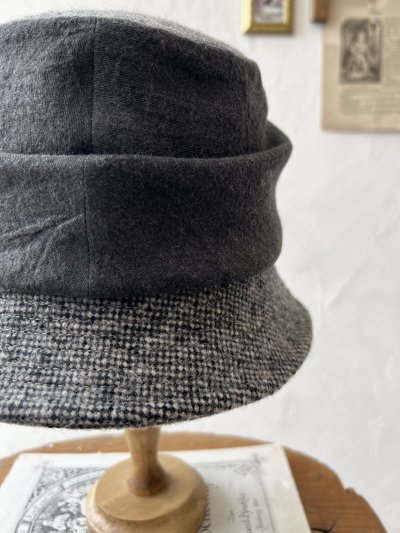 画像7: 羊帽子店／12-1gr クラシカルツイードの冬のダブルハット・杢ブラック×チャコール