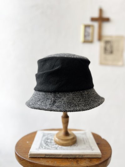 画像5: 羊帽子店／12-1bk クラシカルツイードの冬のダブルハット・杢ブラック×ブラック