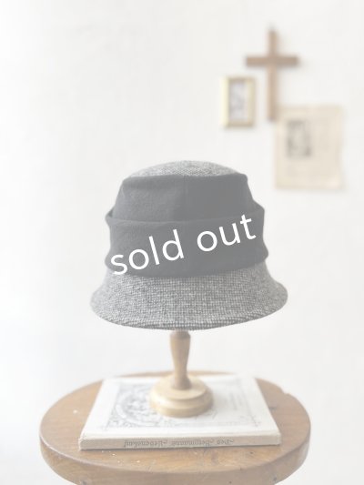 画像6: 羊帽子店／12-1bk クラシカルツイードの冬のダブルハット・杢ブラック×ブラック