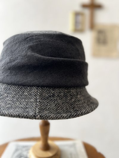 画像3: 羊帽子店／12-1gr クラシカルツイードの冬のダブルハット・杢ブラック×チャコール
