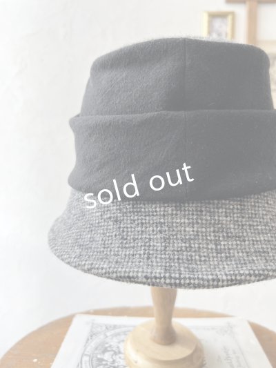 画像7: 羊帽子店／12-1bk クラシカルツイードの冬のダブルハット・杢ブラック×ブラック