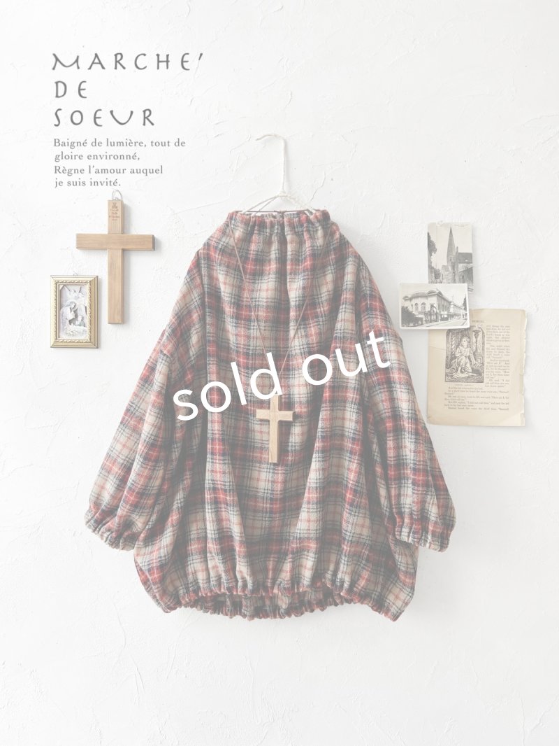 画像1: MARCHE' DE SOEUR／ウールガーゼのバルーンチュニック・ベージュチェック (1)